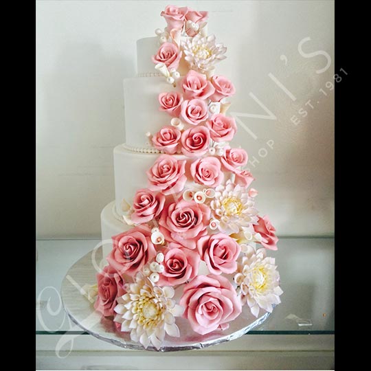 Roses and Diamonds Fondant Wedding Cake - W089 – Circo's Pastry Shop